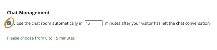 Screenshot of the inactive chat automatic closing setting in the account Control Panel